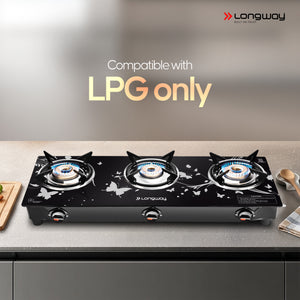 Longway Astra Glass Top, Auto Ignition Glass Gas Stove (Black, ISI Certified, 2 Years Warranty)