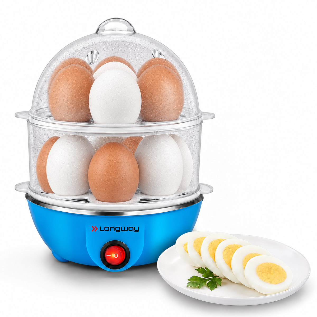 Longway Eggo 350 Watt Egg Boiler/Cooker for Steaming, Cooking & Boiling, 14 Eggs