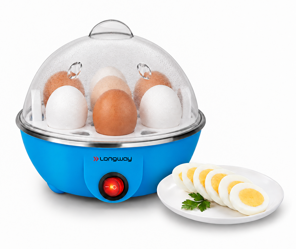 Longway Eggo 350 Watt Egg Boiler/Cooker for Steaming, Cooking & Boiling, 7 Eggs)