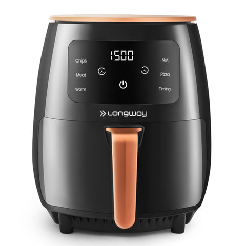 Longway Aero Pro Digital Air Fryer 4.5 Liter | 360 Degree Uniform Heating Technology with Touch Panel Display | |Temperature Timer Control For Frying, Baking, Grilling, Roasting | 90% Less Oil | Non-Stick Fryer Pan | 1 Year Warranty (1500 W, Black)