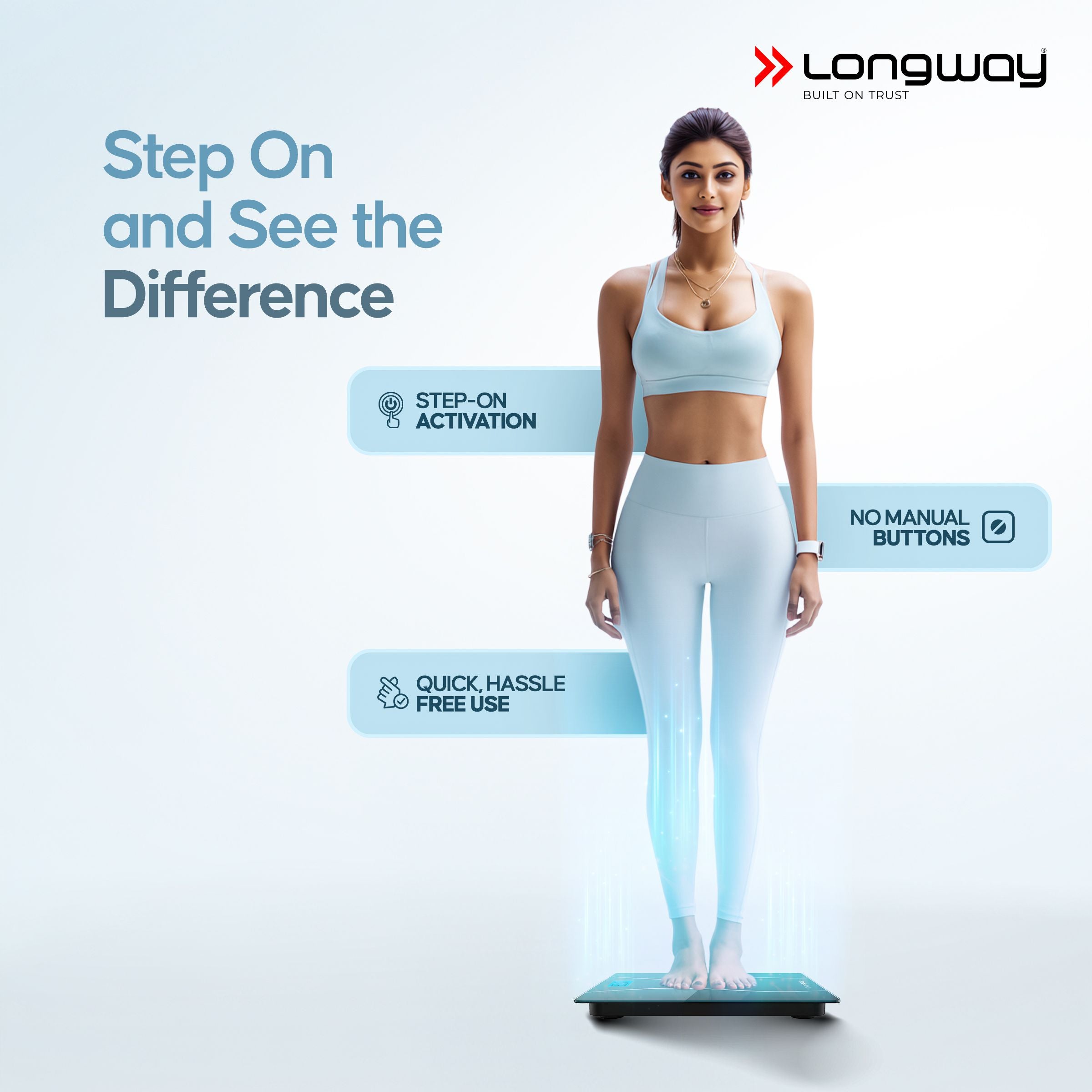 Longway Weight Machine for Home | Digital Bathroom Scale for Human Body Weight Measurement | Extra Thick Tempered Glass with LCD Display (36 Months Warranty | Black | Max Weight 180Kgs | Aura)