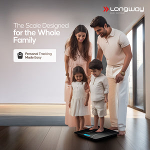 Longway Weight Machine for Home | Digital Bathroom Scale for Human Body Weight Measurement | Extra Thick Tempered Glass with LCD Display (36 Months Warranty | Black | Max Weight 180Kgs | Aura)
