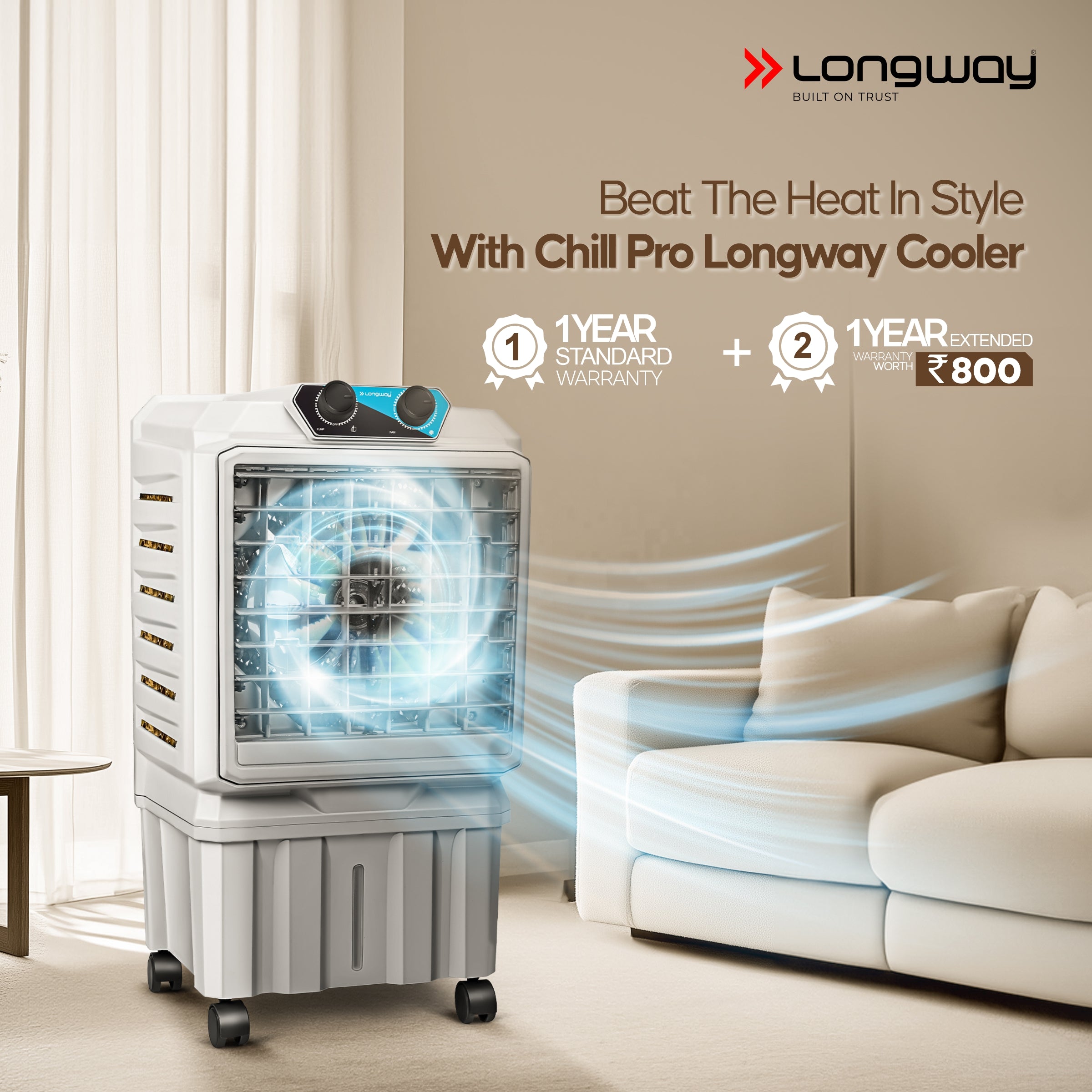 Longway Chill Pro 30 Ltr Portable Air Cooler for Home | Densenest Honeycomb Pads | Fully collapsible Louvers | 20% More Speed Air Delivery | Lower Power Consumption | Inverter Compatible | Air Cooler For Room (Gray, 30L)