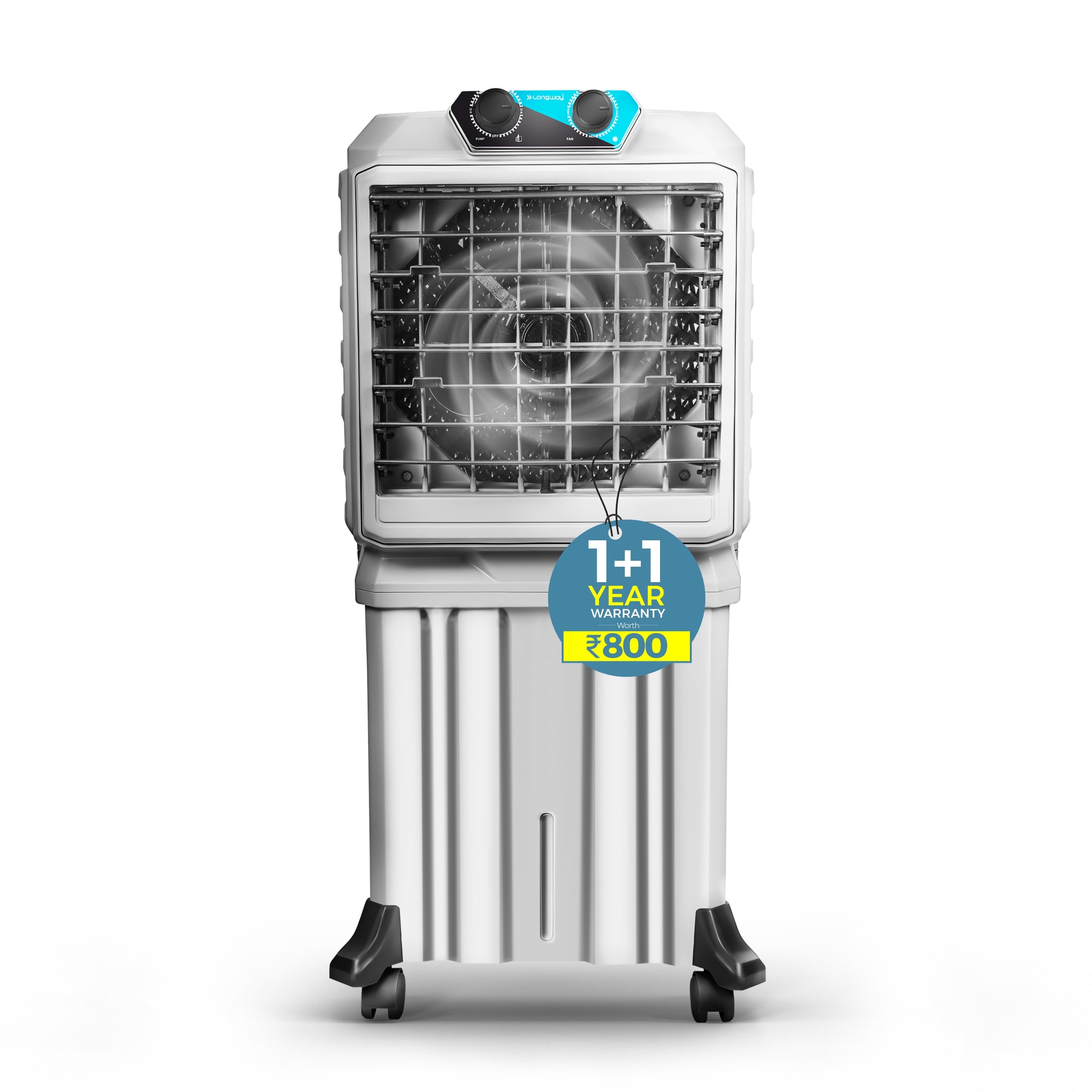 Longway Chill Pro 50 Ltr Portable Air Cooler for Home | Densenest Honeycomb Pads | Fully collapsible Louvers | 20% More Speed Air Delivery | Lower Power Consumption | Inverter Compatible | Air Cooler For Room (Gray, 50L)
