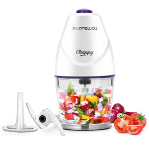 Longway Choppy 400 Watts Electric Vegetable Chopper with Stainless Steel Blades | Chopper, Cutter, Mince, Dice, Whisk Blend | 1 Year Warranty (800 ml, Purple)