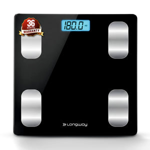 Longway Weight Machine for Home | Digital Bathroom Scale for Human Body Weight Measurement | Extra Thick Tempered Glass with LCD Display (36 Months Warranty | Black | Max Weight 180Kgs | Core)
