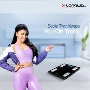 Longway Weight Machine for Home | Digital Bathroom Scale for Human Body Weight Measurement | Extra Thick Tempered Glass with LCD Display (36 Months Warranty | Black | Max Weight 180Kgs | Core)