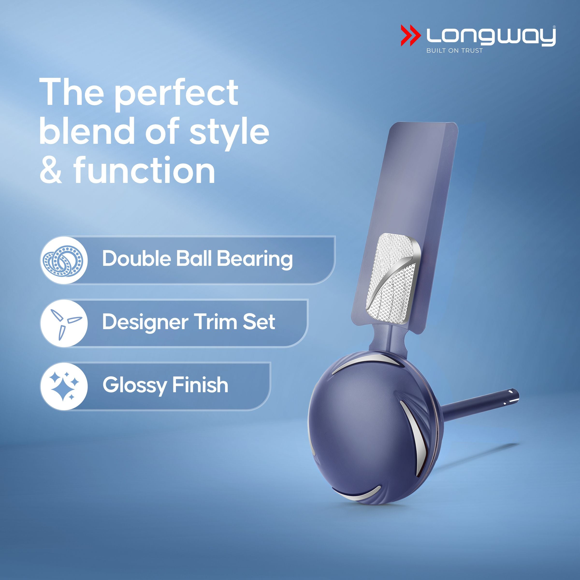 Longway Creta P1 600 mm/24 inch Ultra High Speed 4 Blade Anti-Dust Decorative Star Rated Ceiling Fan (Silver Blue, Pack of 1)