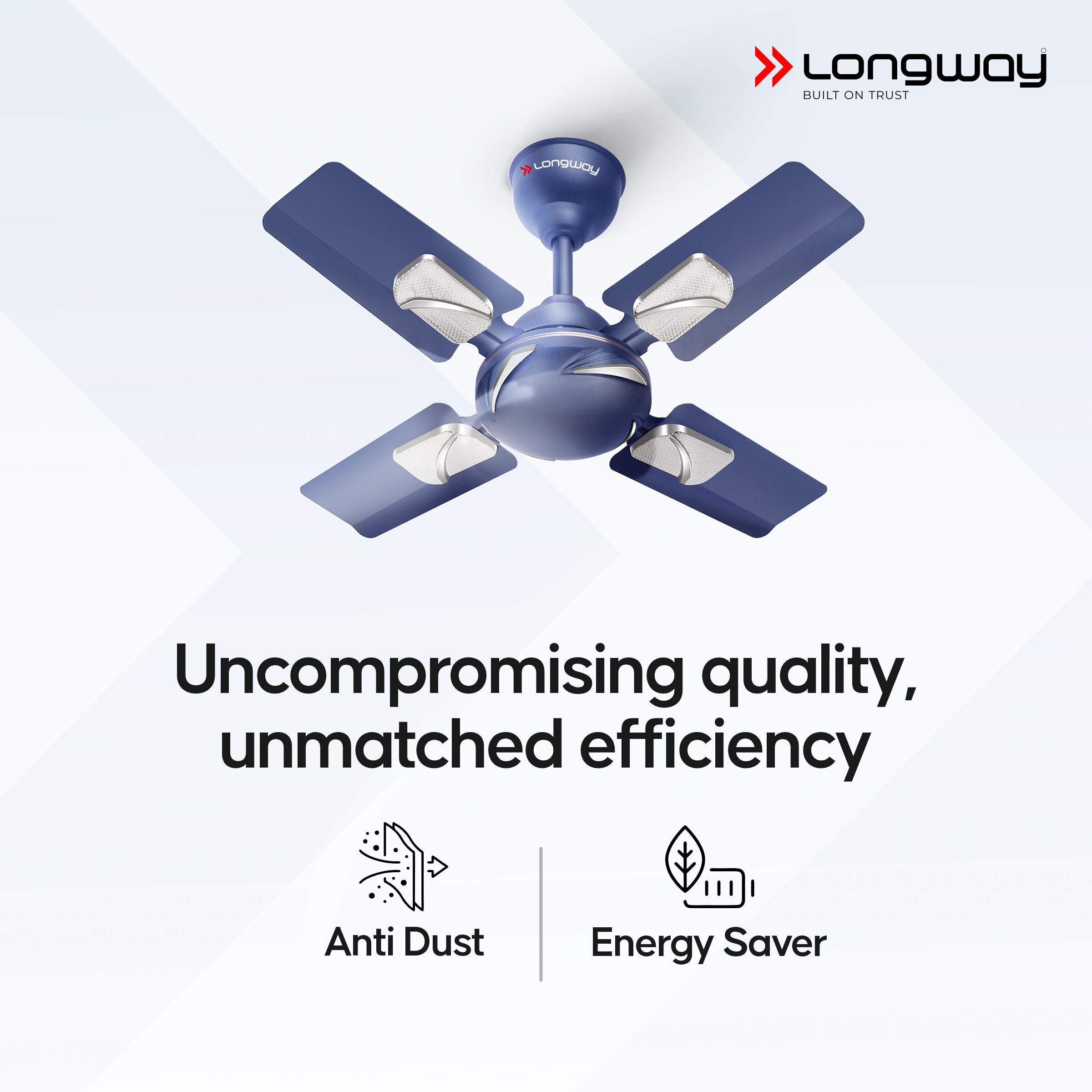 Longway Creta P1 600 mm/24 inch Ultra High Speed 4 Blade Anti-Dust Decorative Star Rated Ceiling Fan (Silver Blue, Pack of 1)