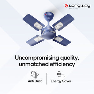 Longway Creta P1 600 mm/24 inch Ultra High Speed 4 Blade Anti-Dust Decorative Star Rated Ceiling Fan (Silver Blue, Pack of 1)