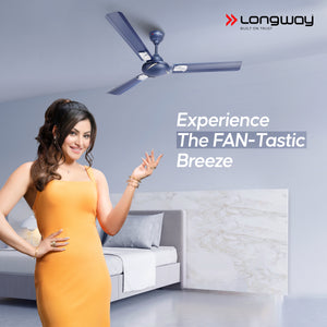 Longway Creta P1 1200 mm/48 inch Ultra High Speed 3 Blade Anti-Dust Decorative Star Rated Ceiling Fan (Silver Blue, Pack of 1)