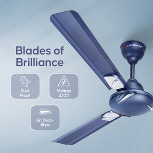 Longway Creta P1 1200 mm/48 inch Ultra High Speed 3 Blade Anti-Dust Decorative Star Rated Ceiling Fan (Silver Blue, Pack of 1)
