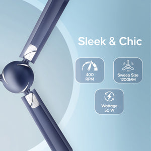 Longway Creta P1 1200 mm/48 inch Ultra High Speed 3 Blade Anti-Dust Decorative Star Rated Ceiling Fan (Silver Blue, Pack of 1)