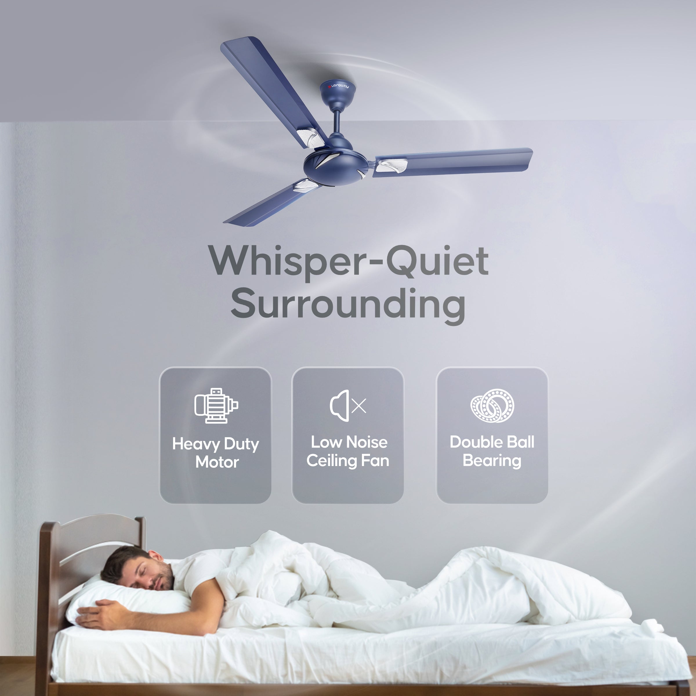 Longway Creta P1 1200 mm/48 inch Ultra High Speed 3 Blade Anti-Dust Decorative Star Rated Ceiling Fan (Silver Blue, Pack of 1)