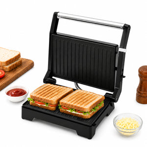 Longway Crisp Master 1000 W Electric Panini Sandwich Maker, Grill & Toaster | Non-stick Coating Cast Aluminum Plates | Adjustable Height Control & Floating Hinges | Grills Sandwiches, Bread, Burger, Grilled Chicken & Kebabs