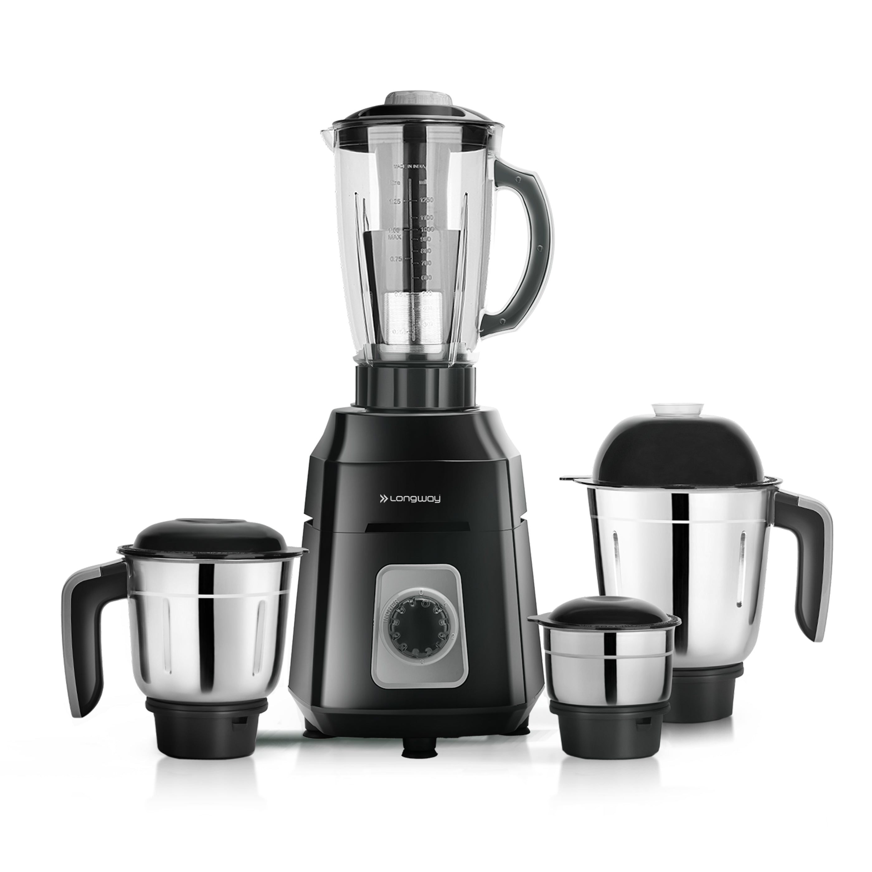 Longway Duron 1000 Watt Juicer Mixer Grinder with 4 Jars for Grinding, Mixing, Juicing with Powerful Motor | 2 Years Warranty (Black, 4 Jars)