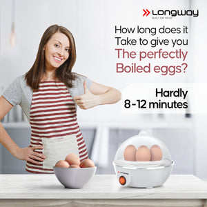 Longway Eggo 350 Watt Egg Boiler/Cooker for Steaming, Cooking & Boiling (White, 7 Eggs)
