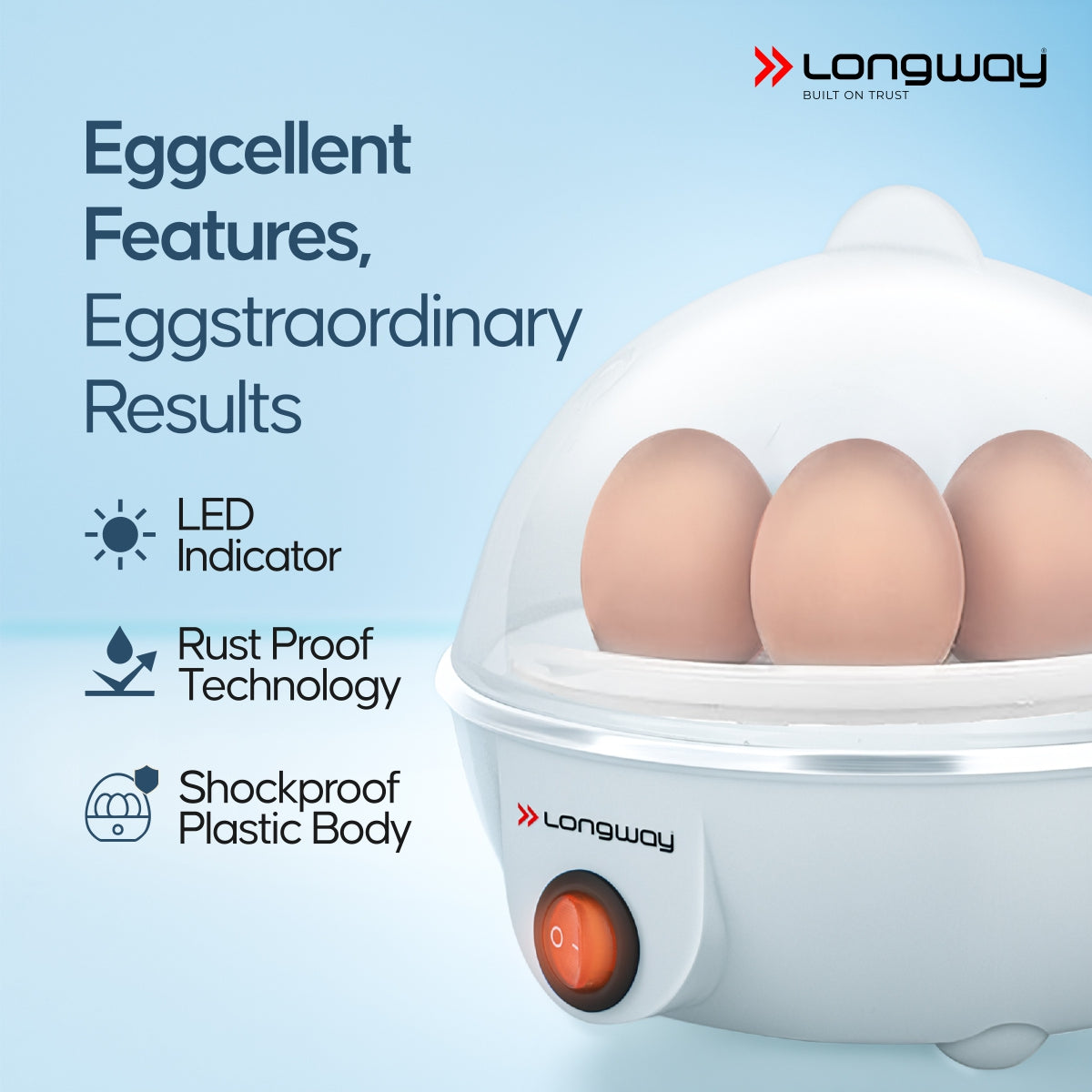 Longway Eggo 350 Watt Egg Boiler/Cooker for Steaming, Cooking & Boiling (White, 7 Eggs)