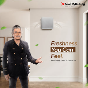 Longway FreshX 6 Inch 150 mm Energy Efficient Exhaust Fan | High Speed Powerful Motor | Noiseless Operation & Easy to Clean | Rust Proof |Suitable for Bathroom, Kitchen, Office | 2 Years Warranty