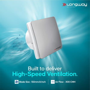 Longway FreshX 6 Inch 150 mm Energy Efficient Exhaust Fan | High Speed Powerful Motor | Noiseless Operation & Easy to Clean | Rust Proof |Suitable for Bathroom, Kitchen, Office | 2 Years Warranty