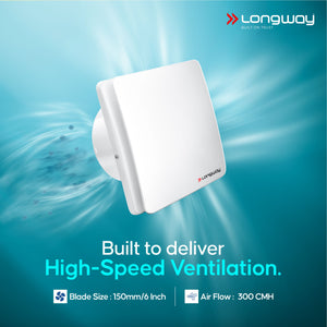 Longway  FreshX 6 Inch 150 mm Energy Efficient Exhaust Fan | High Speed Powerful Motor | Noiseless Operation & Easy to Clean | Rust Proof |Suitable for Bathroom, Kitchen, Office | 2 Years Warranty (White)