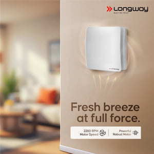 Longway  FreshX 6 Inch 150 mm Energy Efficient Exhaust Fan | High Speed Powerful Motor | Noiseless Operation & Easy to Clean | Rust Proof |Suitable for Bathroom, Kitchen, Office | 2 Years Warranty (White)