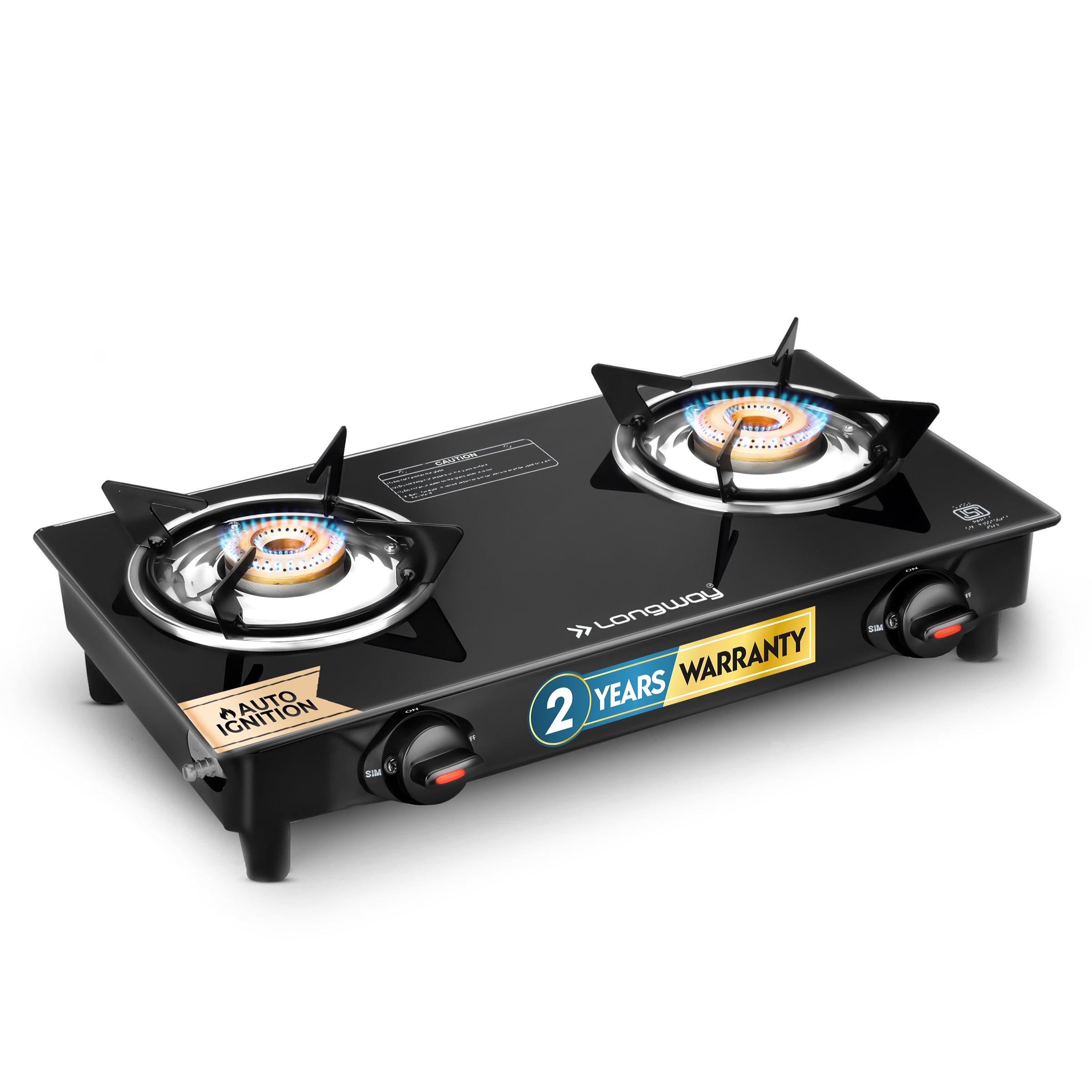 Longway Furn Glass Top, 2 Burner Auto Ignition Glass Gas Stove (Black, ISI Certified)