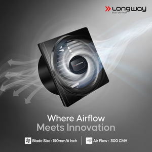 Longway Gusto 6 Inch 150 mm Energy Efficient Exhaust Fan | High Speed Powerful Motor | Noiseless Operation & Easy to Clean | Suitable for Bathroom, Kitchen, Office | 2 Years Warranty