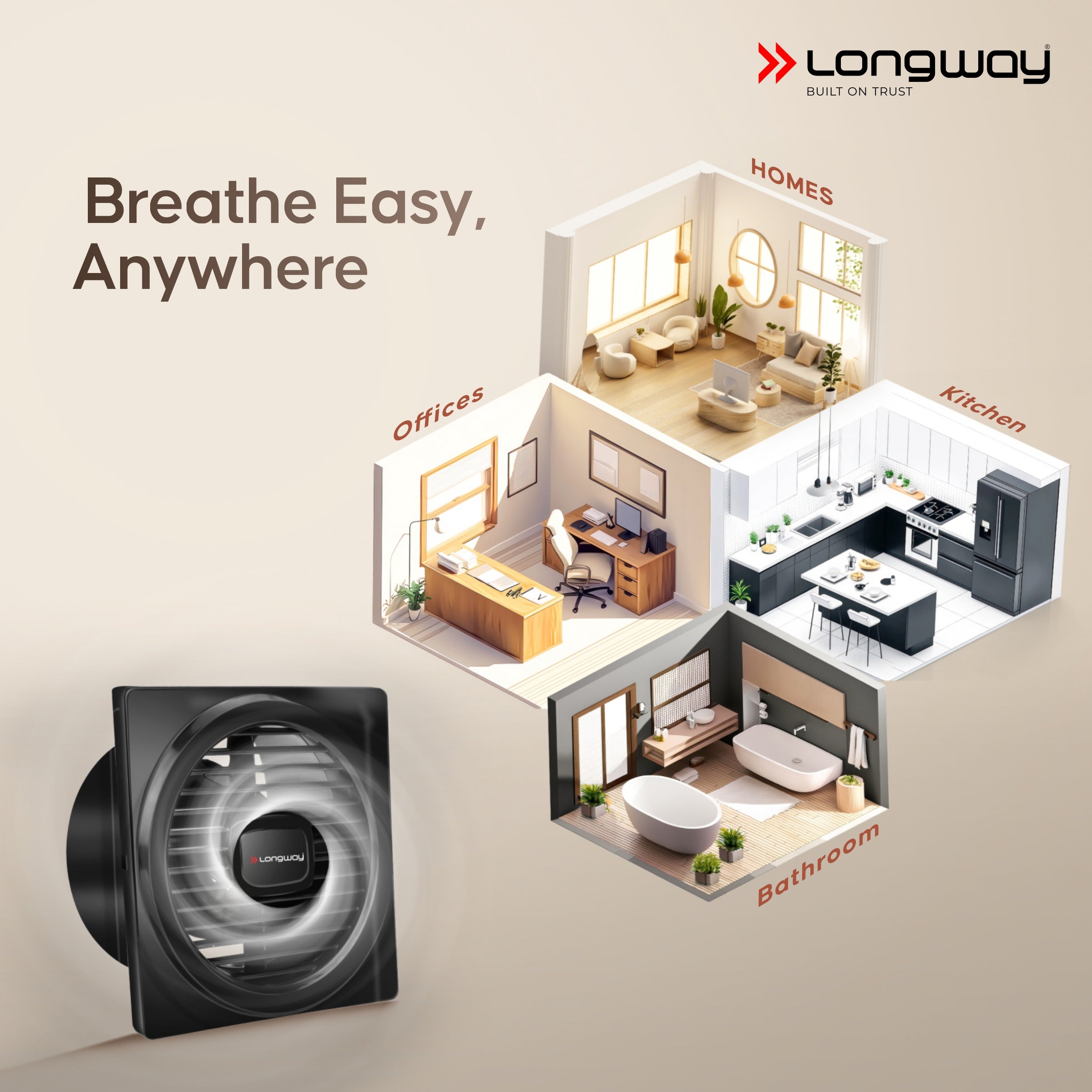 Longway Gusto 6 Inch 150 mm Energy Efficient Exhaust Fan | High Speed Powerful Motor | Noiseless Operation & Easy to Clean | Suitable for Bathroom, Kitchen, Office | 2 Years Warranty