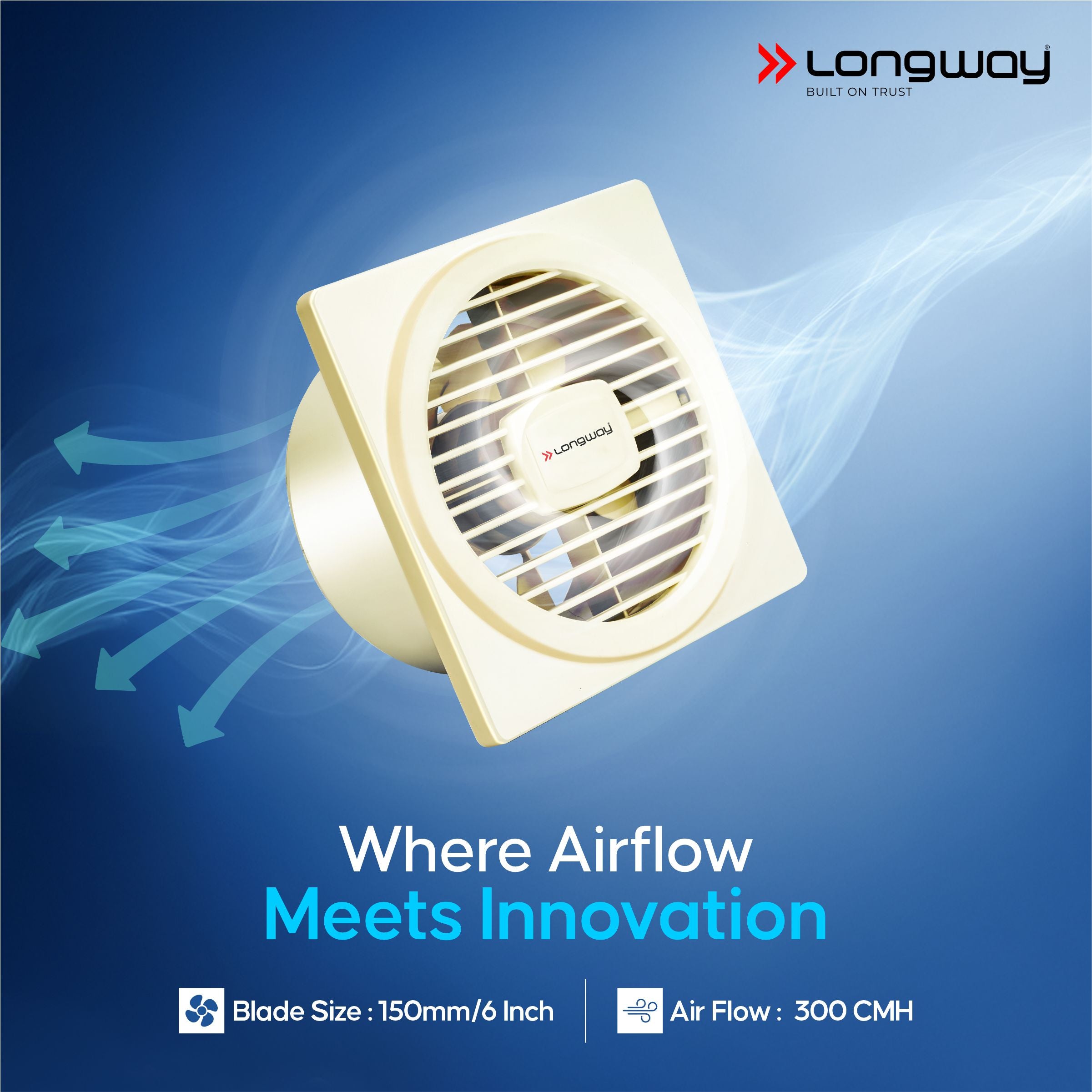 Longway Gusto 6 Inch 150 mm Energy Efficient Exhaust Fan | High Speed Powerful Motor | Noiseless Operation & Easy to Clean | Suitable for Bathroom, Kitchen, Office | 2 Years Warranty