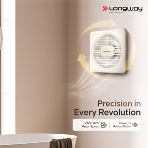 Longway Gusto 6 Inch 150 mm Energy Efficient Exhaust Fan | High Speed Powerful Motor | Noiseless Operation & Easy to Clean | Suitable for Bathroom, Kitchen, Office | 2 Years Warranty