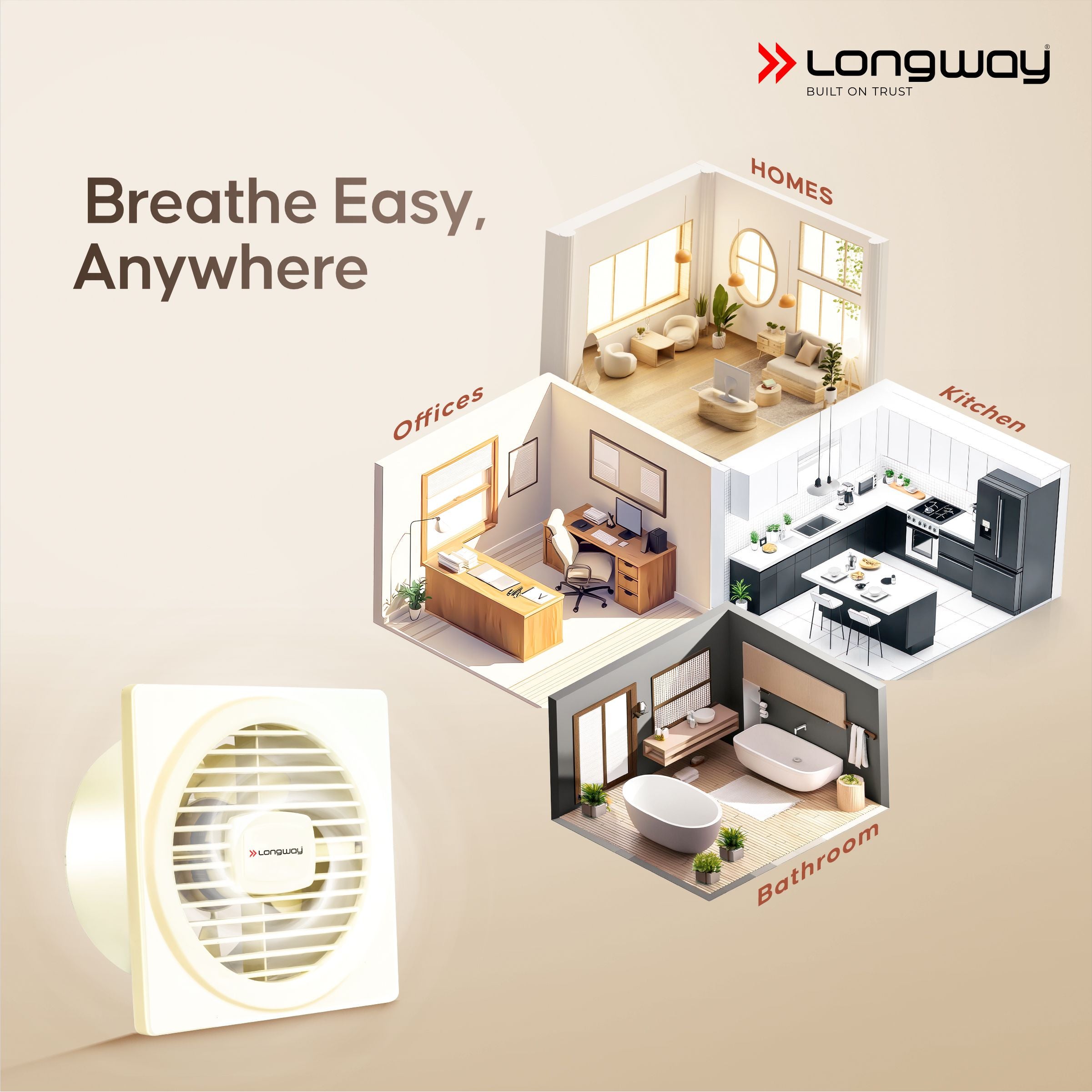 Longway Gusto 6 Inch 150 mm Energy Efficient Exhaust Fan | High Speed Powerful Motor | Noiseless Operation & Easy to Clean | Suitable for Bathroom, Kitchen, Office | 2 Years Warranty