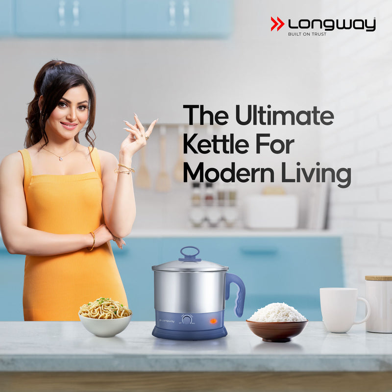 Longway Handy 1.5 Ltr Multi-Cooker Electric Kettle with Stainless Steel Body for Boiling & Cooking |600 Watt