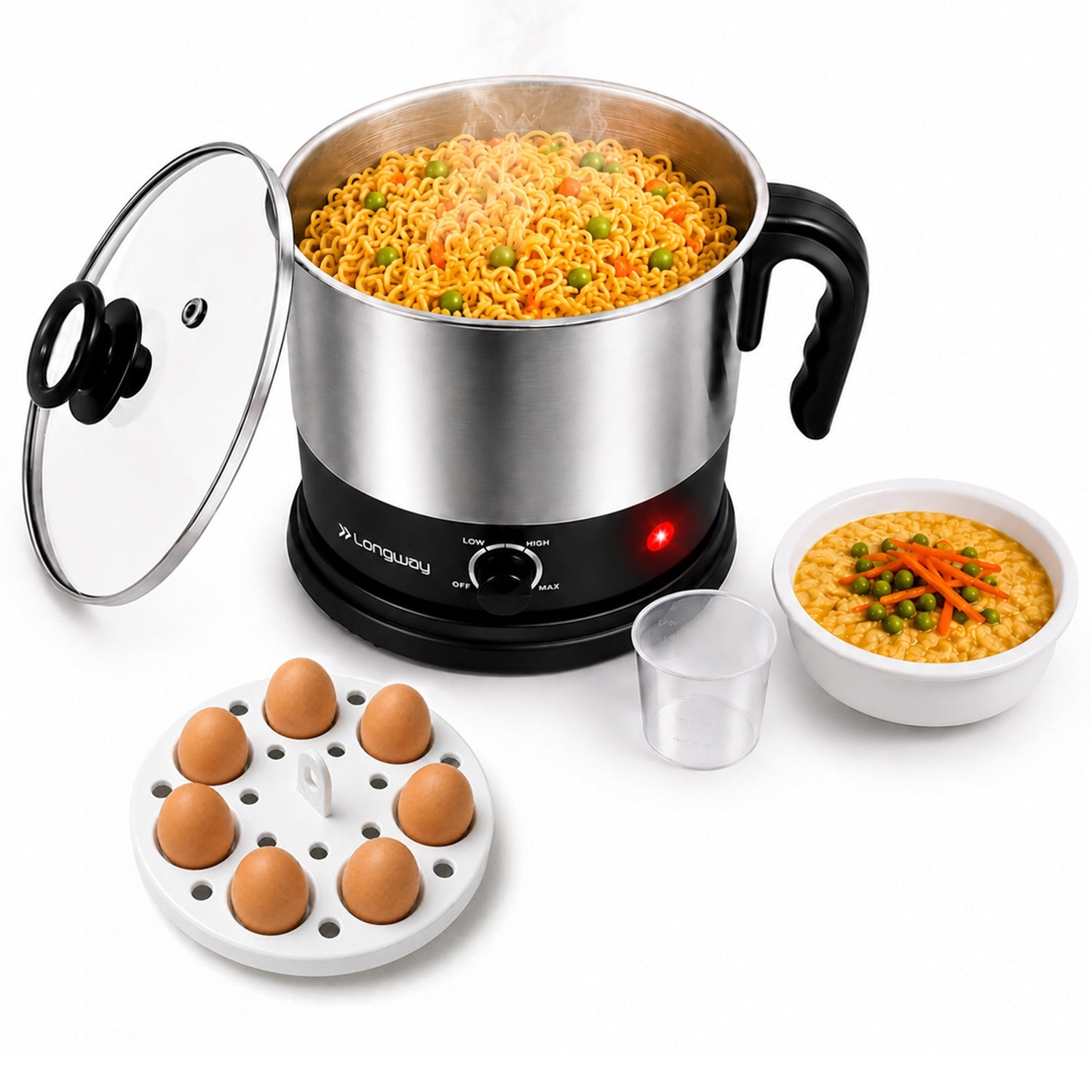 Longway Handy 1.5 Ltr Multi-Cooker Electric Kettle with Stainless Steel Body for Boiling & Cooking, 600 Watt