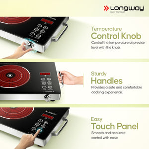 Longway Infralite Pro ICT 2200 W Infrared Cooktop with Free Stainless Steel Grill | Auto Shut Off & Overheat Protection  (Black, Touch Control)
