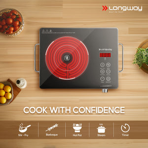 Longway Infralite Pro ICT 2200 W Infrared Cooktop with Free Stainless Steel Grill | Auto Shut Off & Overheat Protection  (Black, Touch Control)