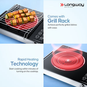 Longway Infralite Pro ICT 2200 W Infrared Cooktop with Free Stainless Steel Grill | Auto Shut Off & Overheat Protection  (Black, Touch Control)