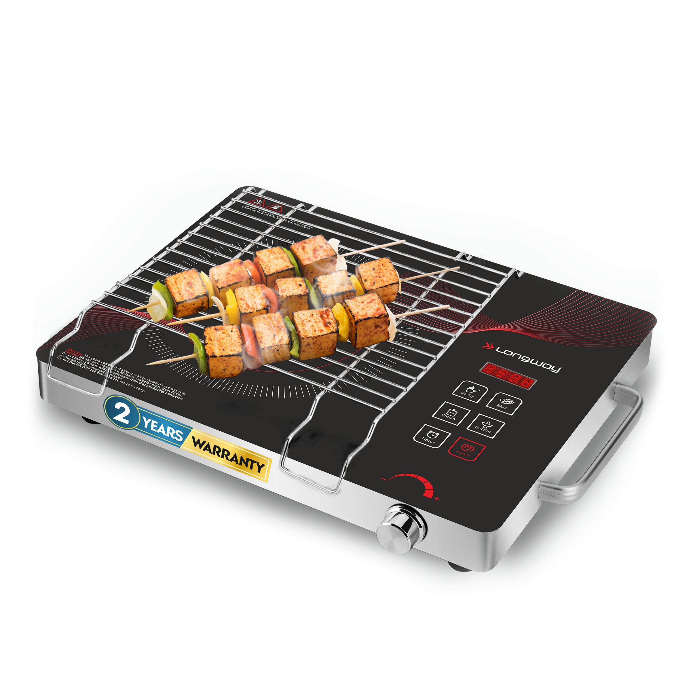 Longway Infralite Pro ICT 2200 W Infrared Cooktop with Free Stainless Steel Grill | Auto Shut Off & Overheat Protection