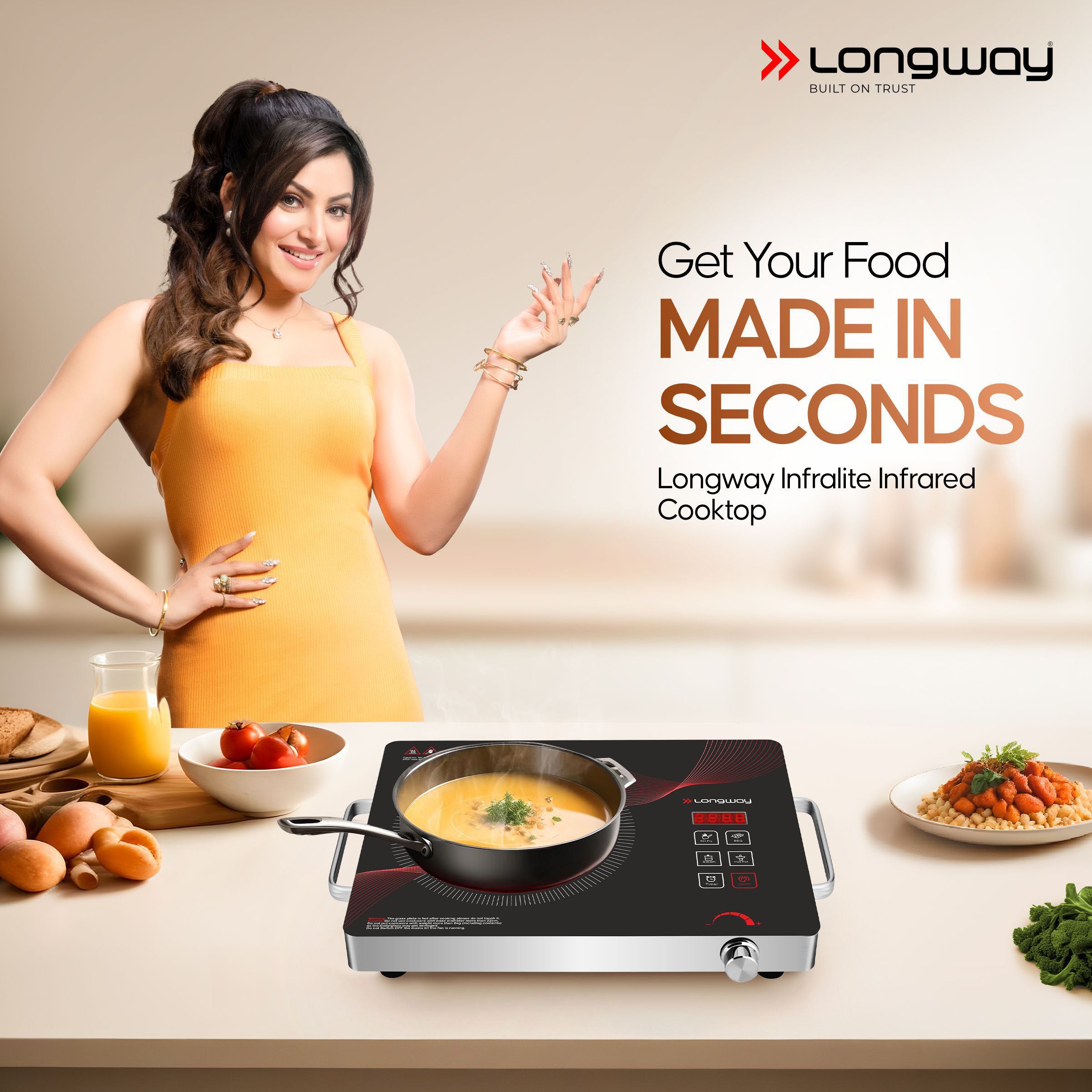 Longway Infralite Pro ICT 2200 W Infrared Cooktop with Free Stainless Steel Grill | Auto Shut Off & Overheat Protection