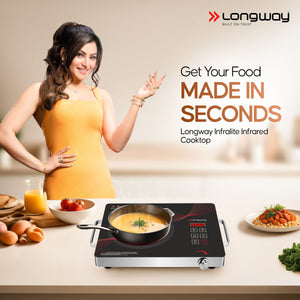 Longway Infralite Pro ICT 2200 W Infrared Cooktop with Free Stainless Steel Grill | Auto Shut Off & Overheat Protection