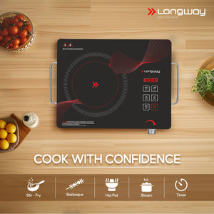 Longway Infralite Pro ICT 2200 W Infrared Cooktop with Free Stainless Steel Grill | Auto Shut Off & Overheat Protection