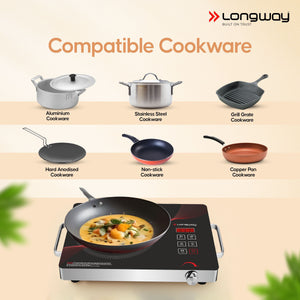Longway Infralite Pro ICT 2200 W Infrared Cooktop with Free Stainless Steel Grill | Auto Shut Off & Overheat Protection
