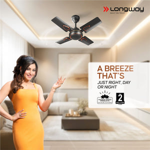 Longway Kiger P1 600 mm/24 inch Ultra High Speed 4 Blade Anti-Dust Decorative 5-Star Rated Ceiling Fan (Smoked Brown, Pack of 1)