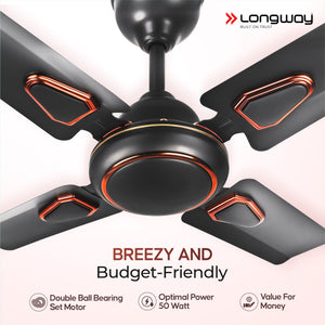Longway Kiger P1 600 mm/24 inch Ultra High Speed 4 Blade Anti-Dust Decorative 5-Star Rated Ceiling Fan (Smoked Brown, Pack of 1)