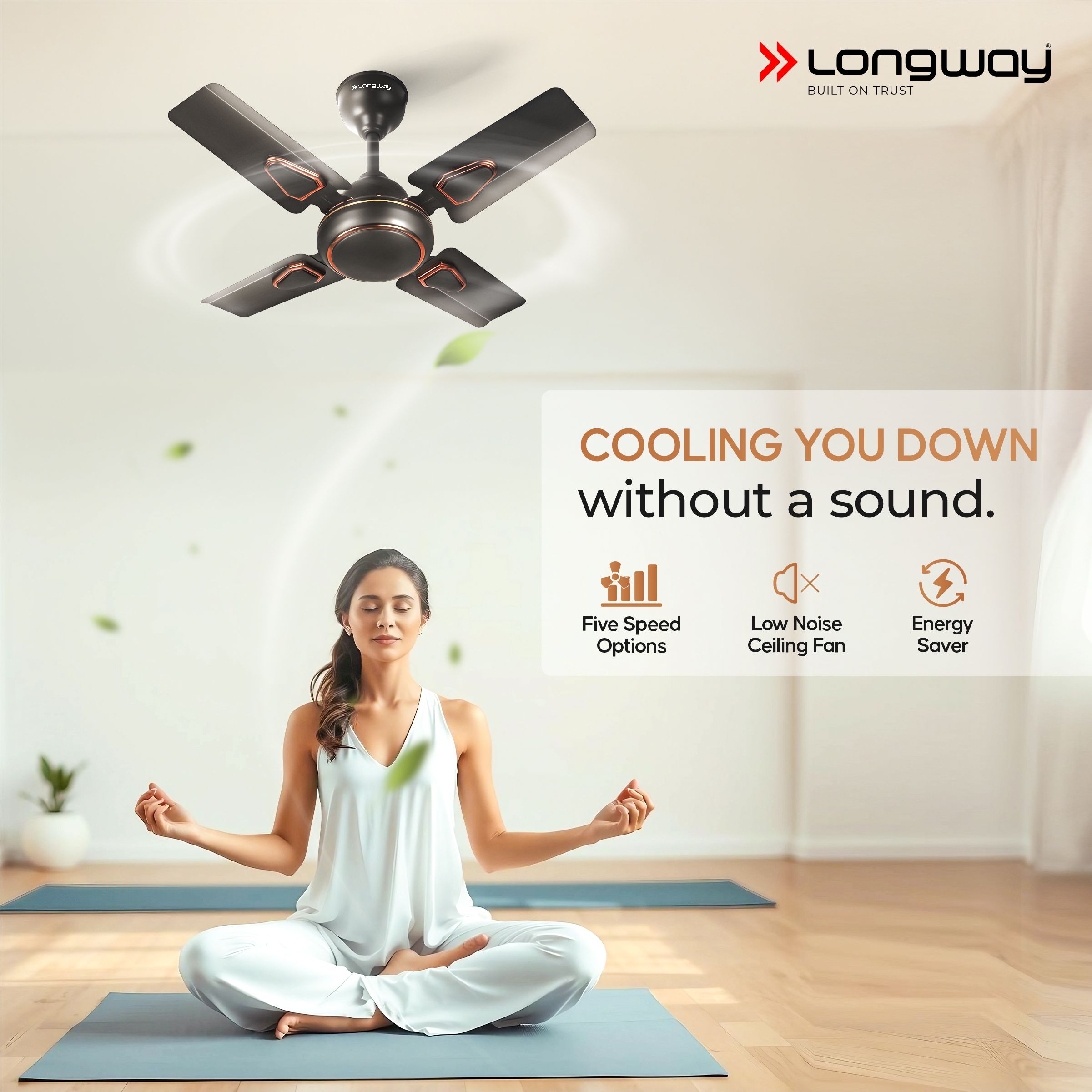 Longway Kiger P1 600 mm/24 inch Ultra High Speed 4 Blade Anti-Dust Decorative 5-Star Rated Ceiling Fan (Smoked Brown, Pack of 1)