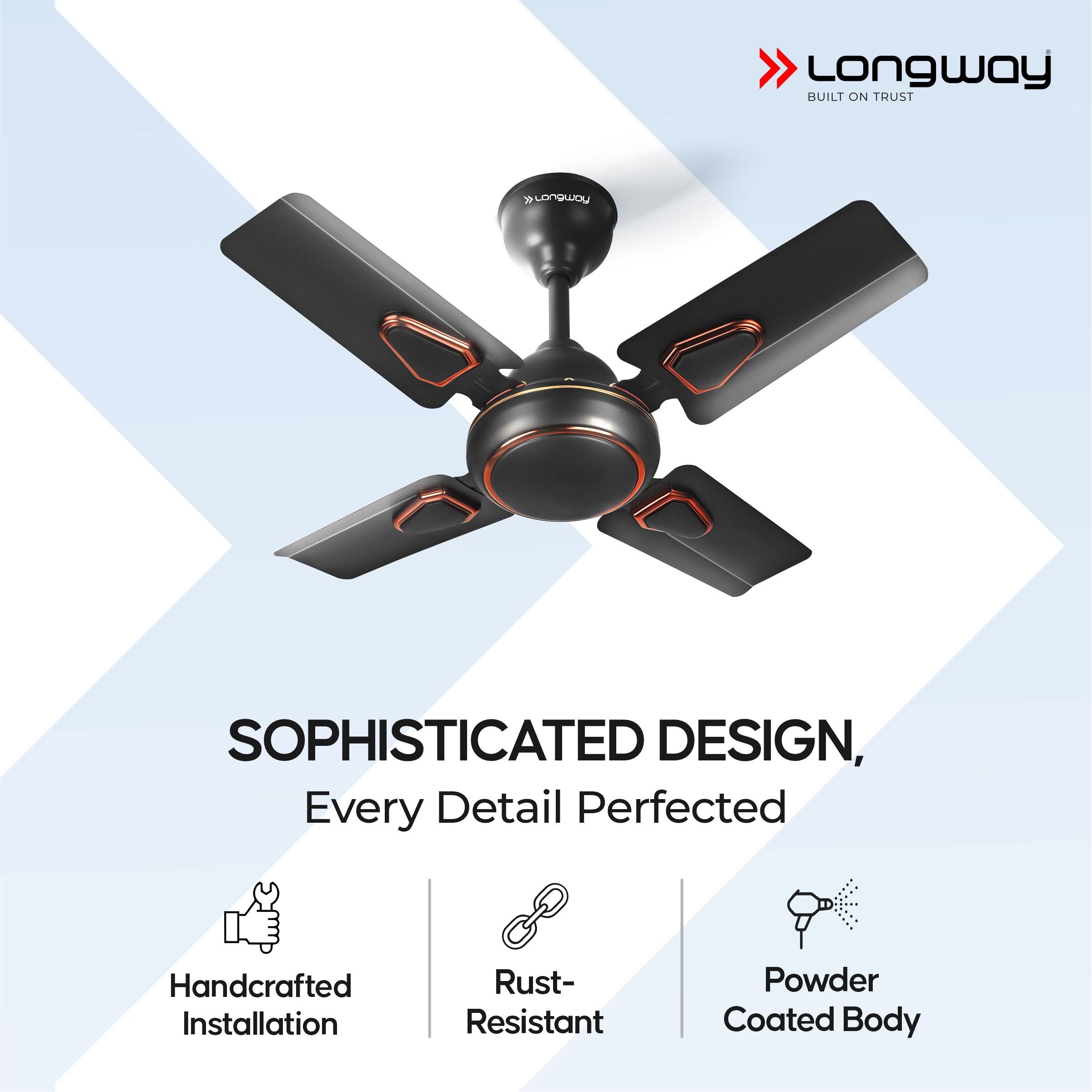 Longway Kiger P1 600 mm/24 inch Ultra High Speed 4 Blade Anti-Dust Decorative 5-Star Rated Ceiling Fan (Smoked Brown, Pack of 1)
