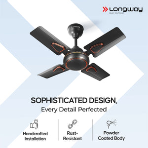 Longway Kiger P1 600 mm/24 inch Ultra High Speed 4 Blade Anti-Dust Decorative 5-Star Rated Ceiling Fan (Smoked Brown, Pack of 1)