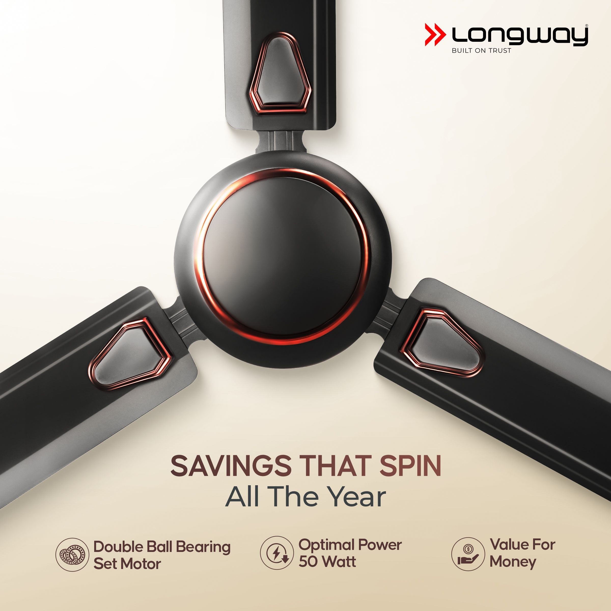 Longway Kiger P2 1200 mm/48 inch Ultra High Speed 3 Blade Anti-Dust Decorative Star Rated Ceiling Fan (Smoked Brown, Pack of 2)