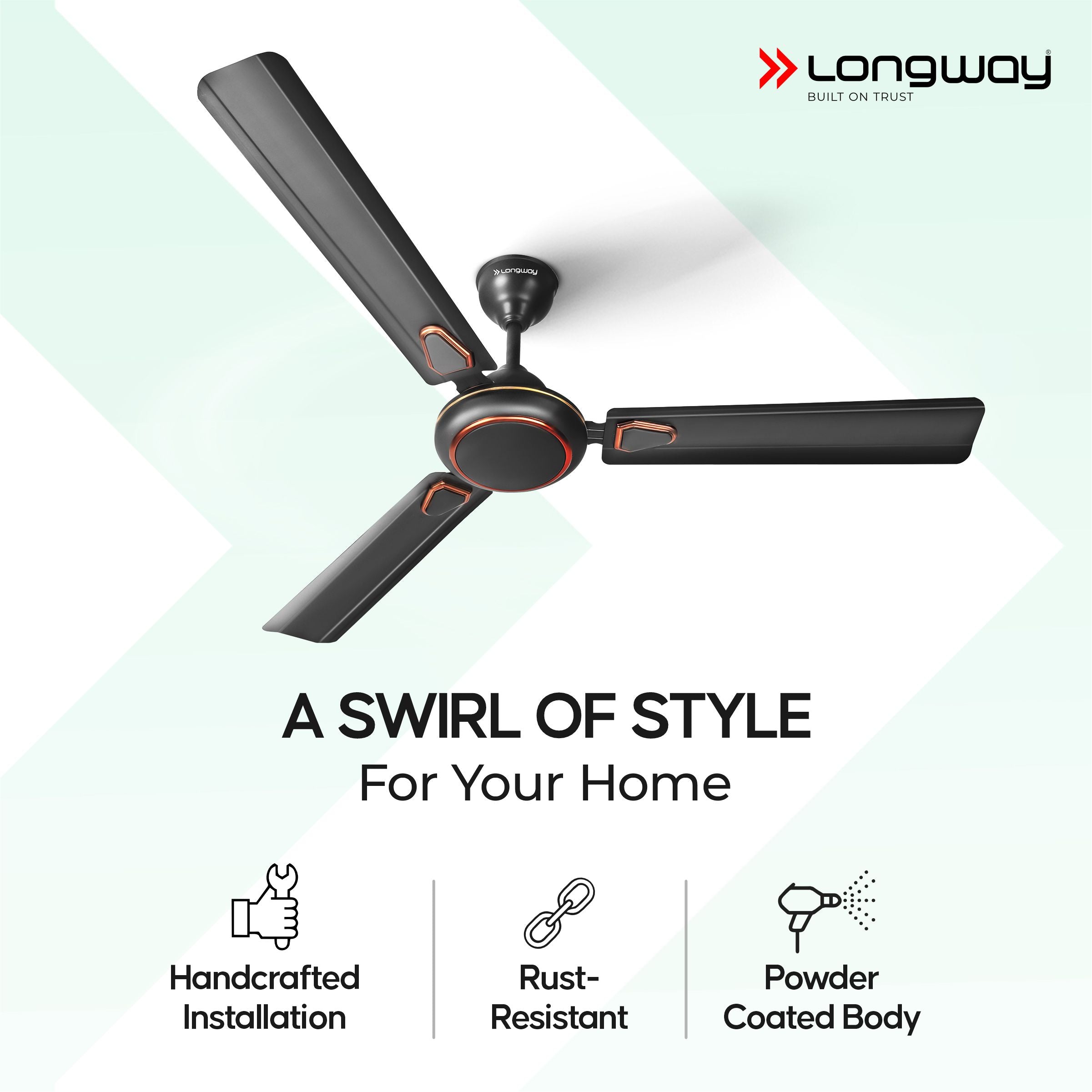 Longway Kiger P2 1200 mm/48 inch Ultra High Speed 3 Blade Anti-Dust Decorative Star Rated Ceiling Fan (Smoked Brown, Pack of 2)