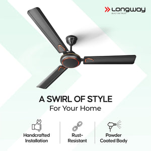 Longway Kiger P2 1200 mm/48 inch Ultra High Speed 3 Blade Anti-Dust Decorative Star Rated Ceiling Fan (Smoked Brown, Pack of 2)